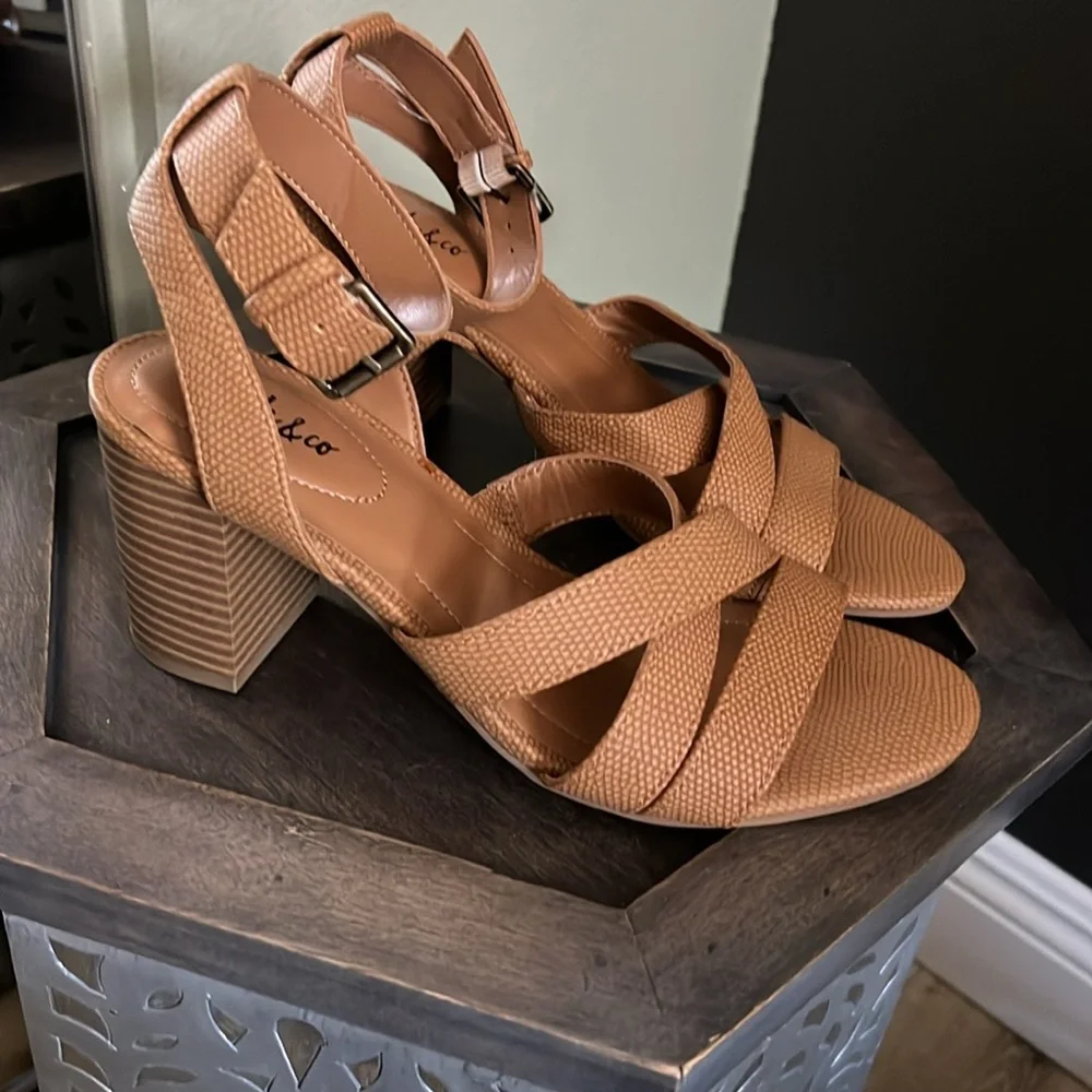 1 hour sale. Style & Co, brown wedge sandals, size 7.5